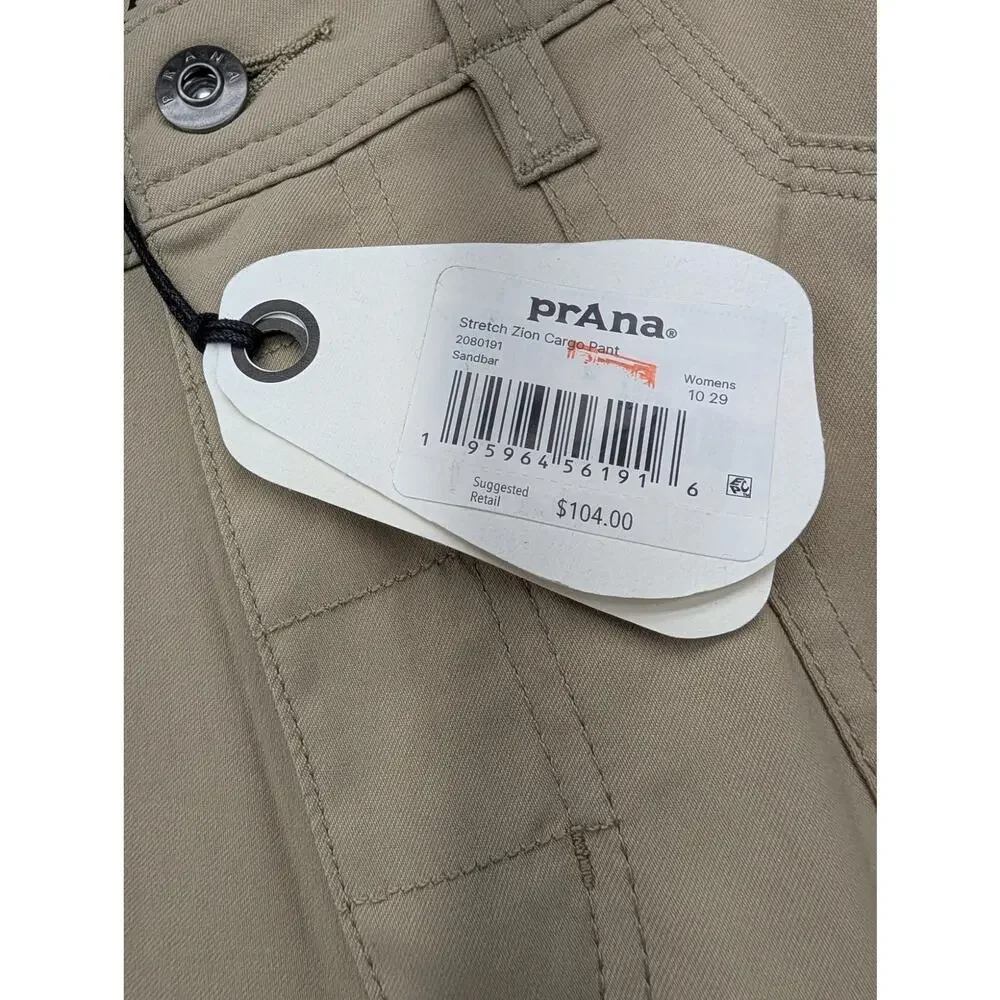 NWT prAna Women's Stretch Zion Cargo Pant in Sandbar size 10 x 29